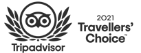 The image shows the TripAdvisor logo and text that reads "2021 Travelers' Choice."