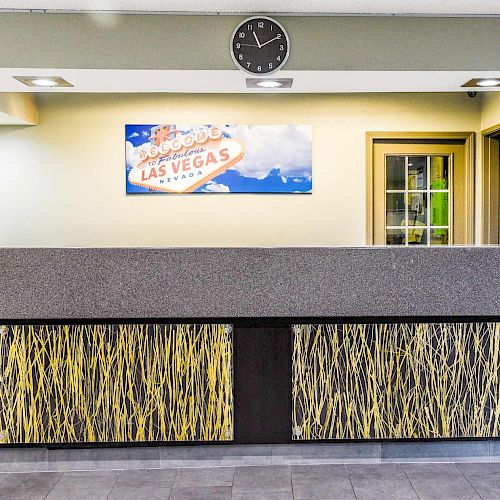 A reception desk with a 